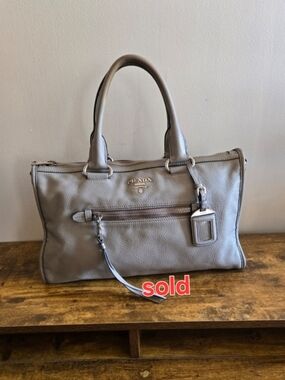 Prada Gray Leather Top-Handle Satchel